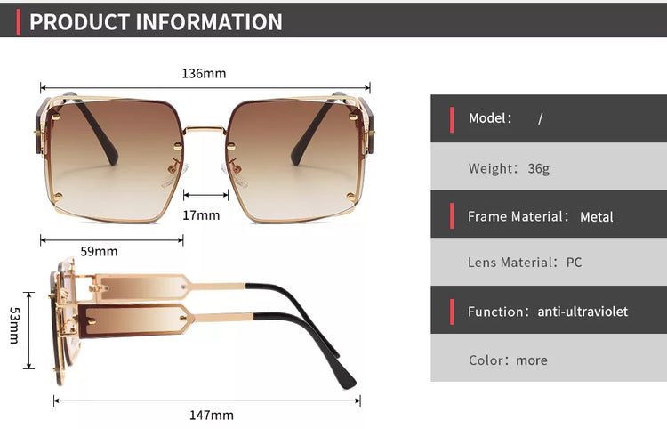 CAMERON UNISEX UV400 SQUARE METAL FRAME SUNGLASSES