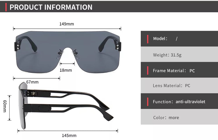 JADA Women's UV400 Rimless Single-Lens Pilot Frame Sunglasses