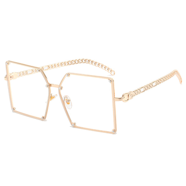 ABBY WOMEN'S UV400 SQUARE METAL FRAME CHAIN LINK SUNGLASSES