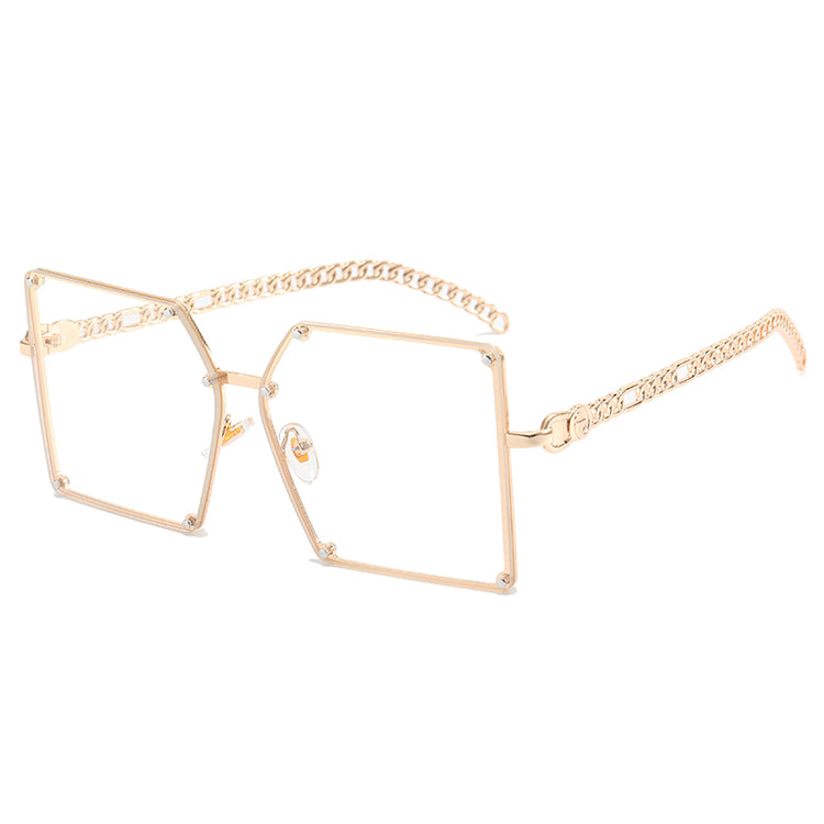 ABBY WOMEN'S UV400 SQUARE METAL FRAME CHAIN LINK SUNGLASSES