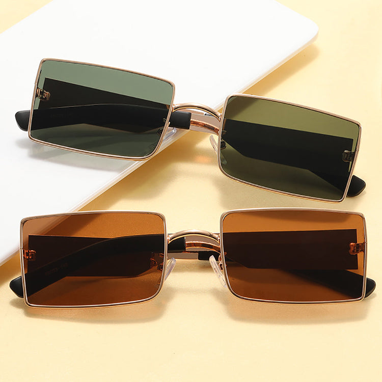 DWAYNE UNISEX UV400 SMALL RECTANGLE METAL FRAME SUNGLASSES