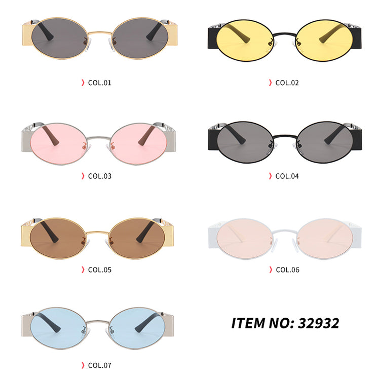 MALLIE Unisex UV400 Oval Vintage Metal Detail Shades