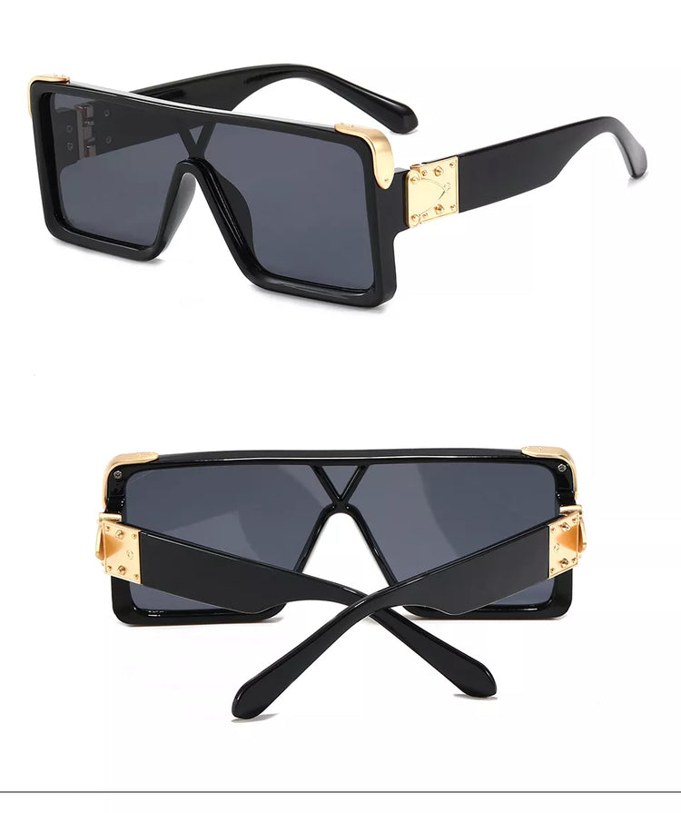 Shane Unisex Oversized UV400 Mono Lens Rectangular Frame Sunglasses
