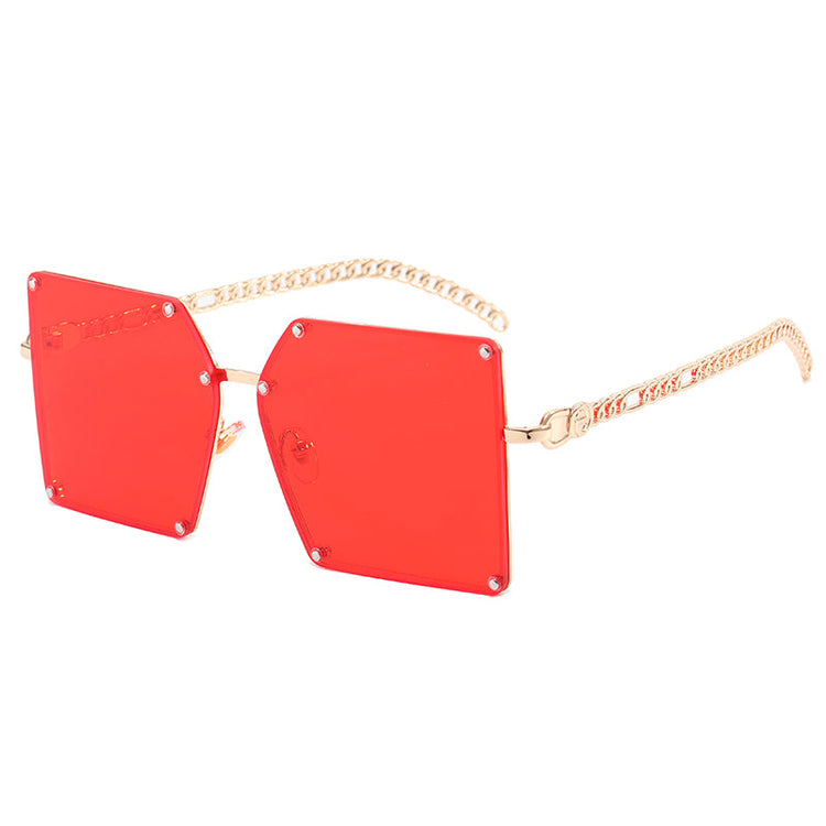 ABBY WOMEN'S UV400 SQUARE METAL FRAME CHAIN LINK SUNGLASSES