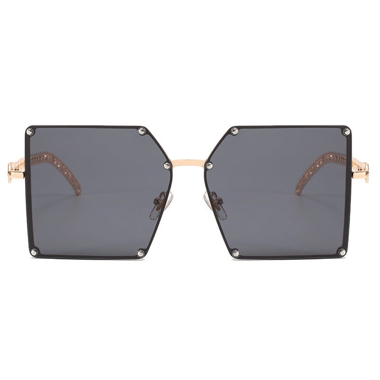 ABBY WOMEN'S UV400 SQUARE METAL FRAME CHAIN LINK SUNGLASSES