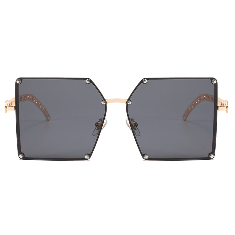 ABBY WOMEN'S UV400 SQUARE METAL FRAME CHAIN LINK SUNGLASSES