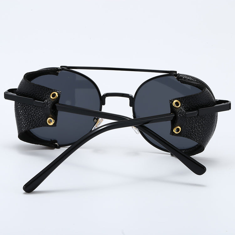 ALEX UNISEX RETRO ROUND GOGGLE STYLE UV 400 LEATHER FRAME SHADES