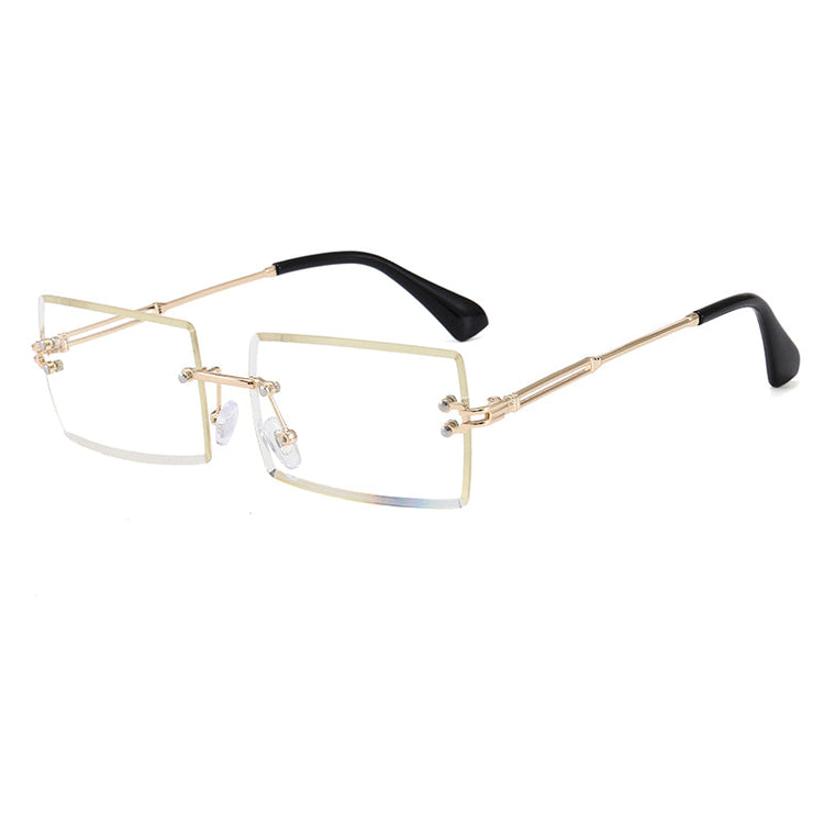 AMARI UNISEX TINTED UV 400 SMALL RIMLESS RECTANGLE FRAME SUNGLASSES