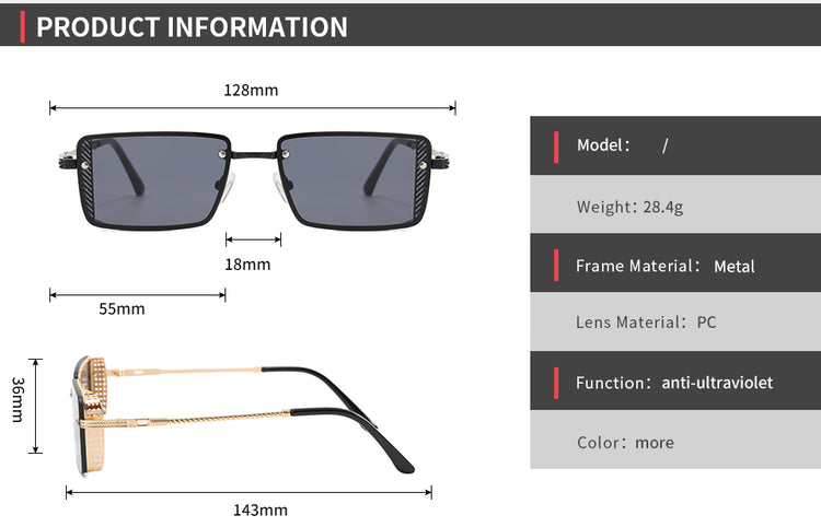 Don Unisex Small Rectangular Metal Frame UV400 Sunglasses