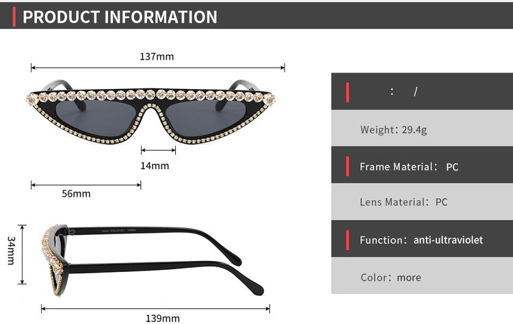 SYREN WOMEN'S UV400 RHINESTONE FRAME CAT EYE SUNGLASSES