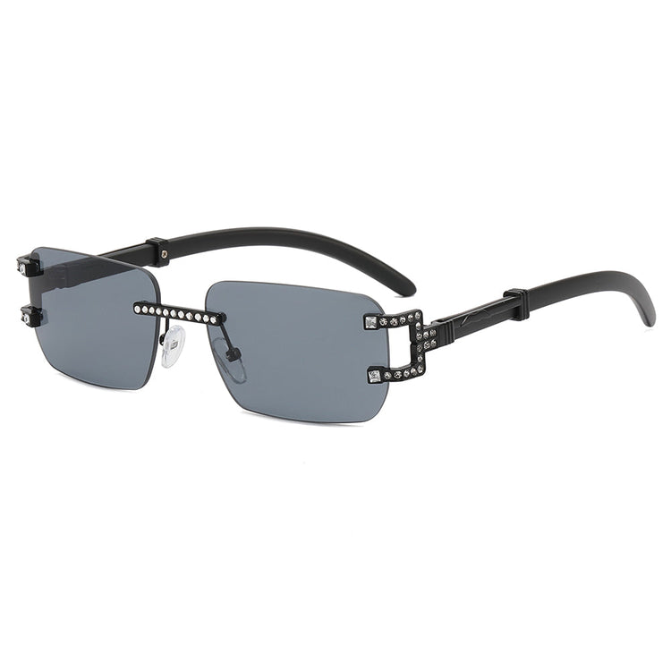 DEVAN UNISEX SMALL RIMLESS RECTANGLE UV400 RHINESTONE DETAIL SUNGLASSES