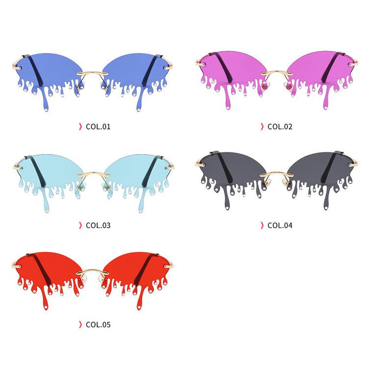 DORIAN UNISEX OVAL RIMLESS DRIP RHINESTONE FRAME SUNGLASSES