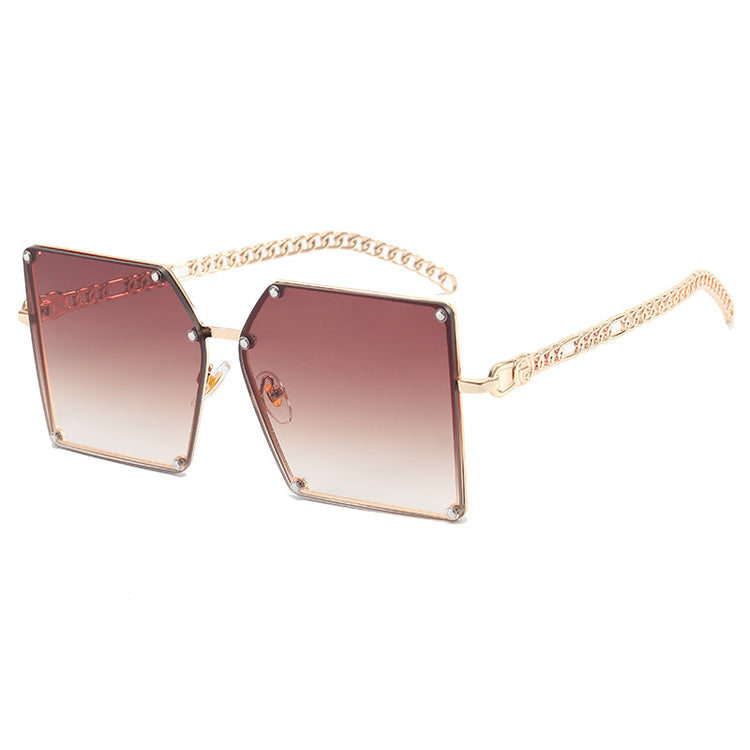 ABBY WOMEN'S UV400 SQUARE METAL FRAME CHAIN LINK SUNGLASSES