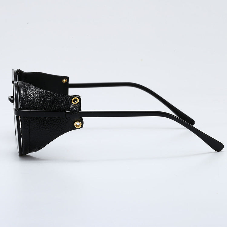 ALEX UNISEX RETRO ROUND GOGGLE STYLE UV 400 LEATHER FRAME SHADES