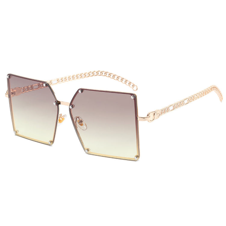ABBY WOMEN'S UV400 SQUARE METAL FRAME CHAIN LINK SUNGLASSES