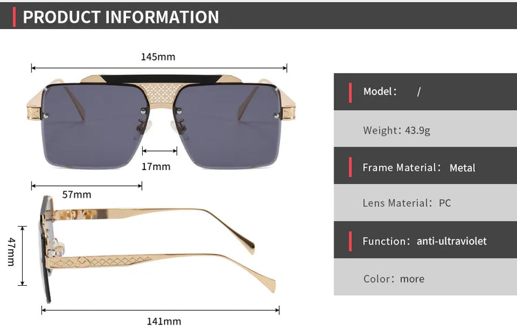 ZAIN MEN'S OVERSIZED FLAT TOP UV400 METAL FRAME SUNGLASSES