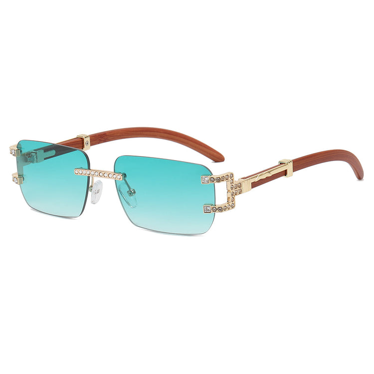 DEVAN UNISEX SMALL RIMLESS RECTANGLE UV400 RHINESTONE DETAIL SUNGLASSES