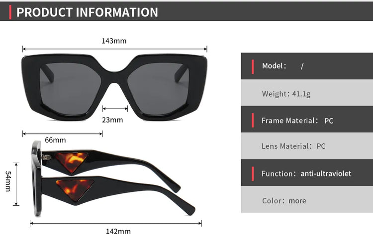 SIENNA THICK OVERSIZED WOMEN'S SQUARE CAT EYE FRAME UV400 SUNGLASSES