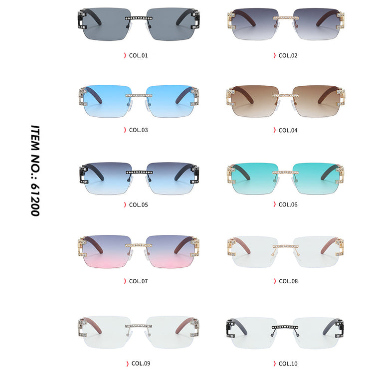 DEVAN UNISEX SMALL RIMLESS RECTANGLE UV400 RHINESTONE DETAIL SUNGLASSES