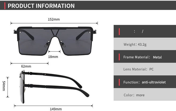 AIDEN UNISEX UV 400 RECTANGLE FRAMELESS FLAT-TOP SHADES