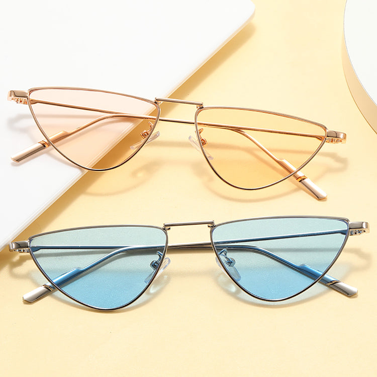 ANDREA WOMEN'S UV400 SMALL METAL TRIANGLE CAT EYE SUNGLASSES