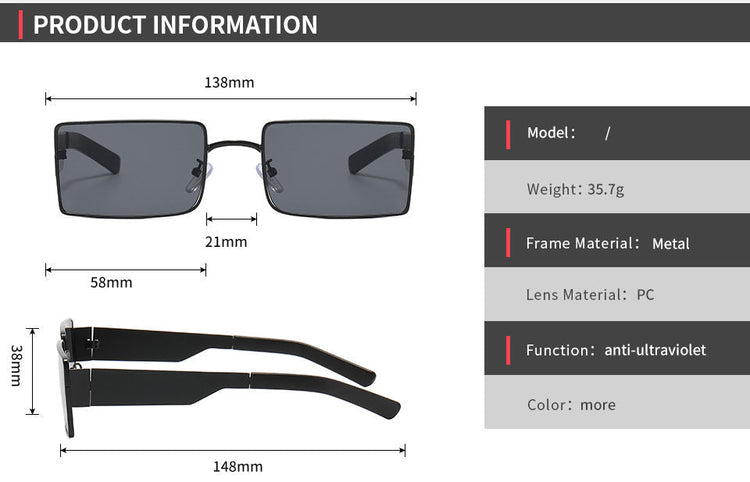 DWAYNE UNISEX UV400 SMALL RECTANGLE METAL FRAME SUNGLASSES