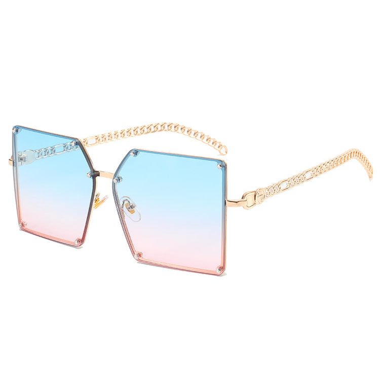 ABBY WOMEN'S UV400 SQUARE METAL FRAME CHAIN LINK SUNGLASSES