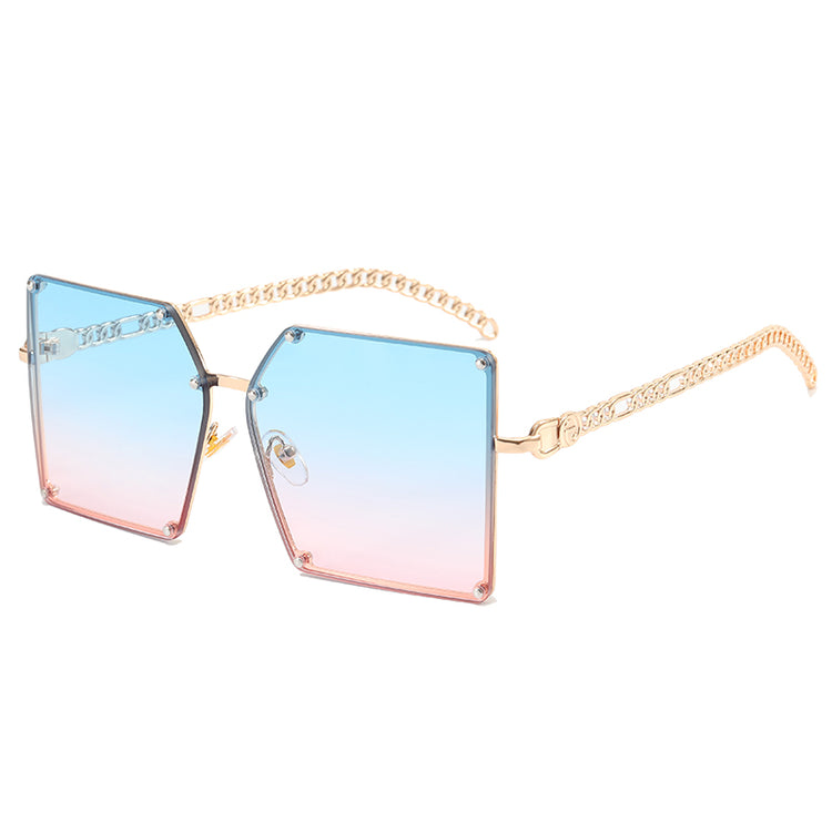 ABBY WOMEN'S UV400 SQUARE METAL FRAME CHAIN LINK SUNGLASSES