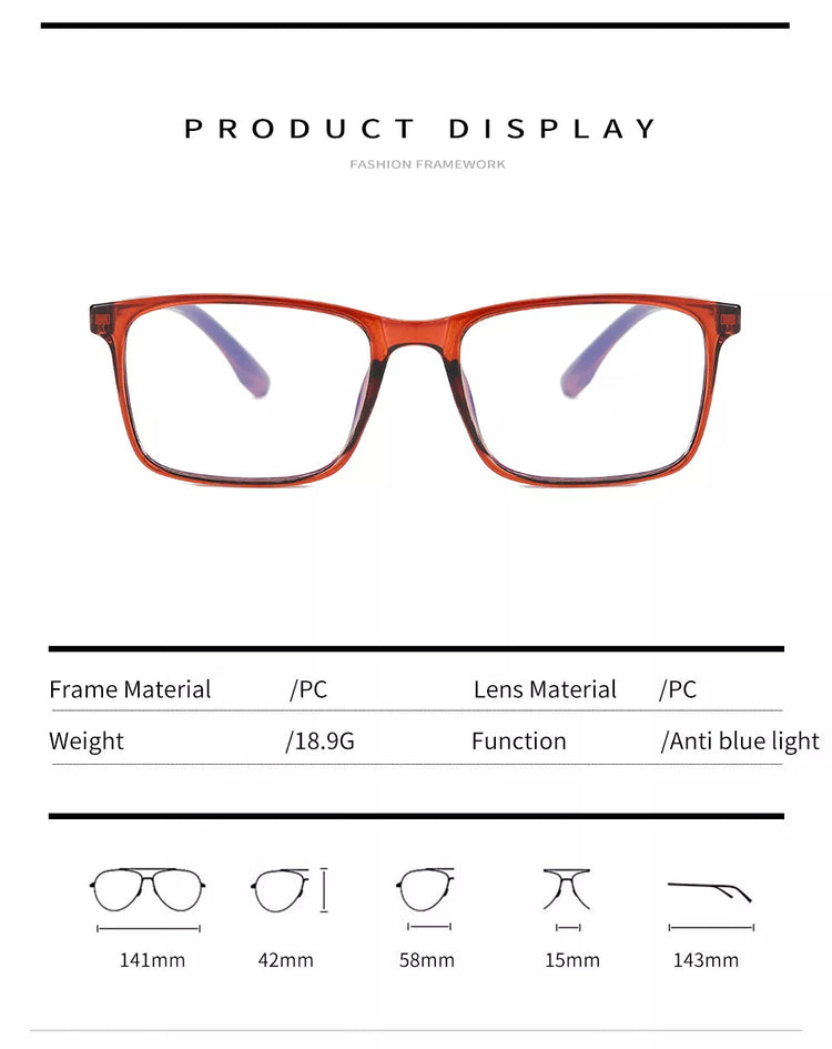 James Unisex TR90 Rectangle Frame Blue Light Blocking Computer Glasses