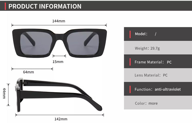 OCEAN SMALL UNISEX UV400  VINTAGE  RECTANGLE METAL FRAME SUNGLASSES