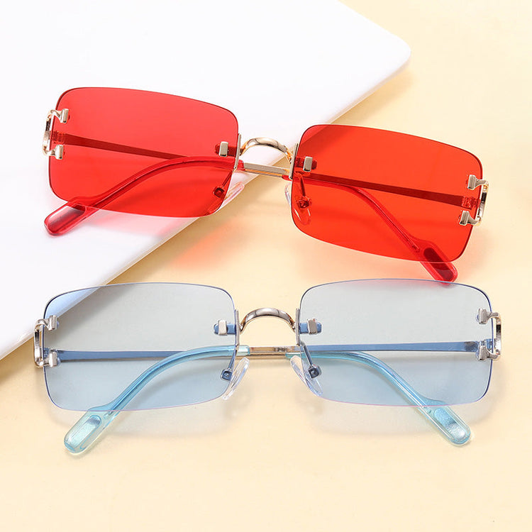 AMAR UNISEX UV 400 METAL RIMLESS RECTANGLE FRAME SUNGLASSES