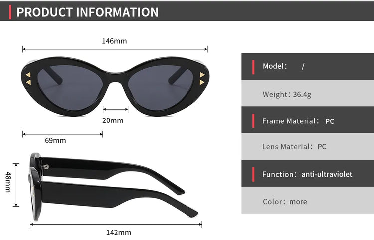 SABRINA SMALL VINTAGE DETAILED TRIANGULAR RETRO CAT-EYE SUNGLASSES