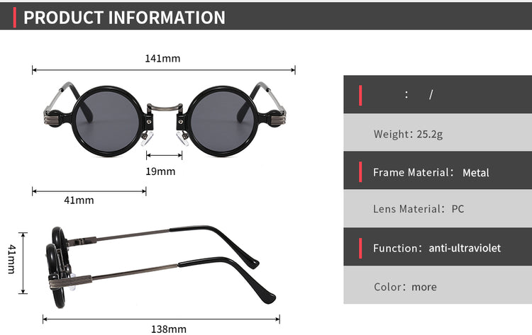 LEE UNISEX UV400 SMALL RETRO STEAMPUNK ROUND GLASSES