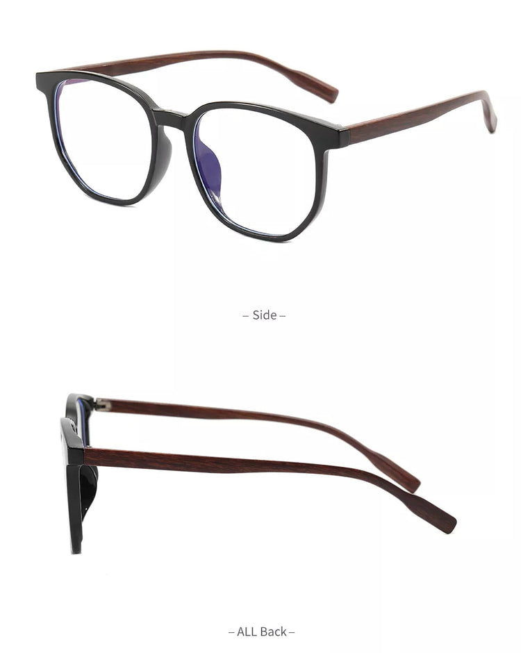 Elliot Unisex Geometric Frame Anti-Blue Light Retro Faux Wood Glasses