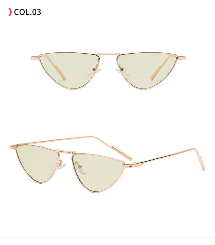 ANDREA WOMEN'S UV400 SMALL METAL TRIANGLE CAT EYE SUNGLASSES