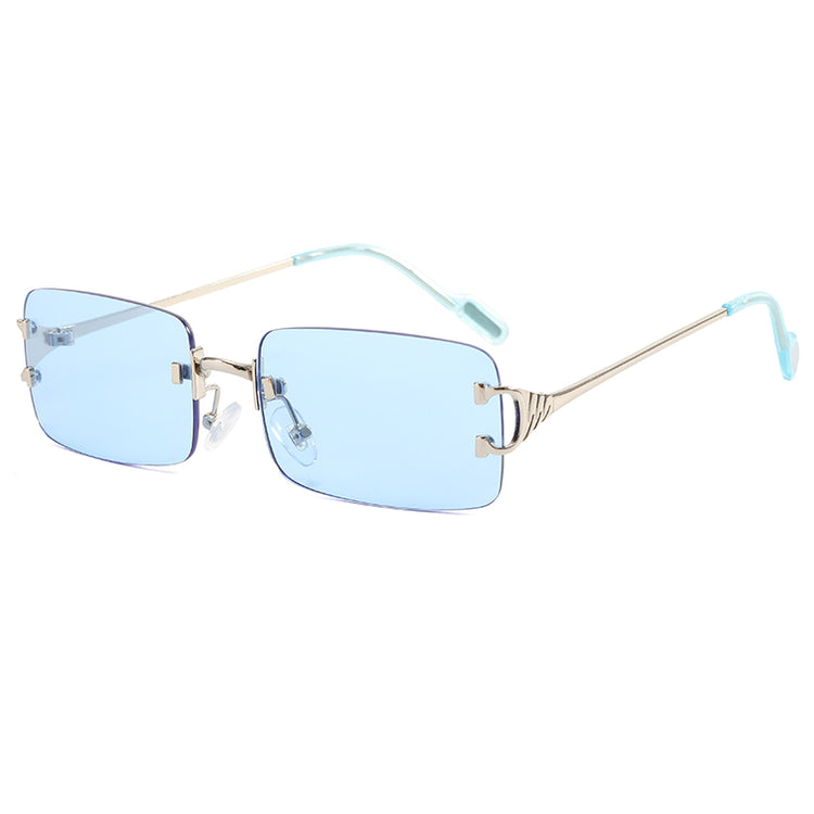 AMAR Unisex UV400 Metal Rimless Rectangle Frame Sunglasses