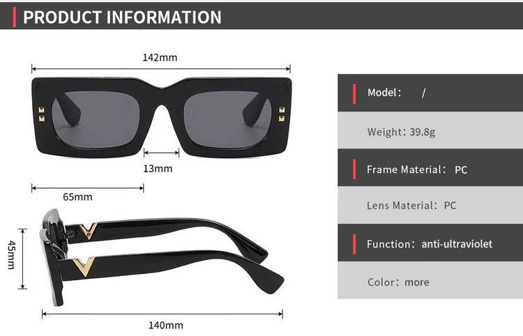 SHAE WOMEN'S SMALL VINTAGE UV400 RECTANGULAR FRAME VINTAGE SUNGLASSES