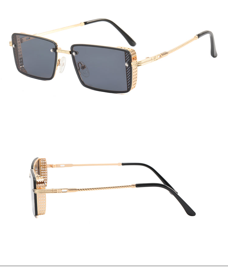 Don Unisex Small Rectangular Metal Frame UV400 Sunglasses