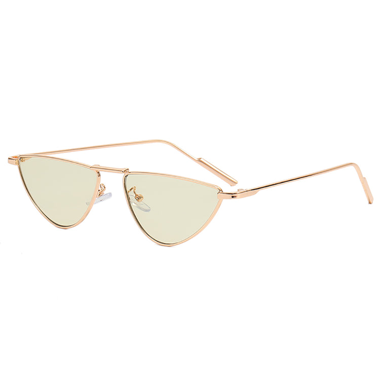 ANDREA WOMEN'S UV400 SMALL METAL TRIANGLE CAT EYE SUNGLASSES