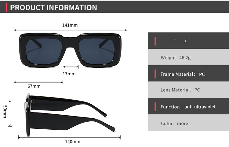 TONI UNISEX RETRO THICK UV 400 RECTANGLE FRAME SUNGLASSES