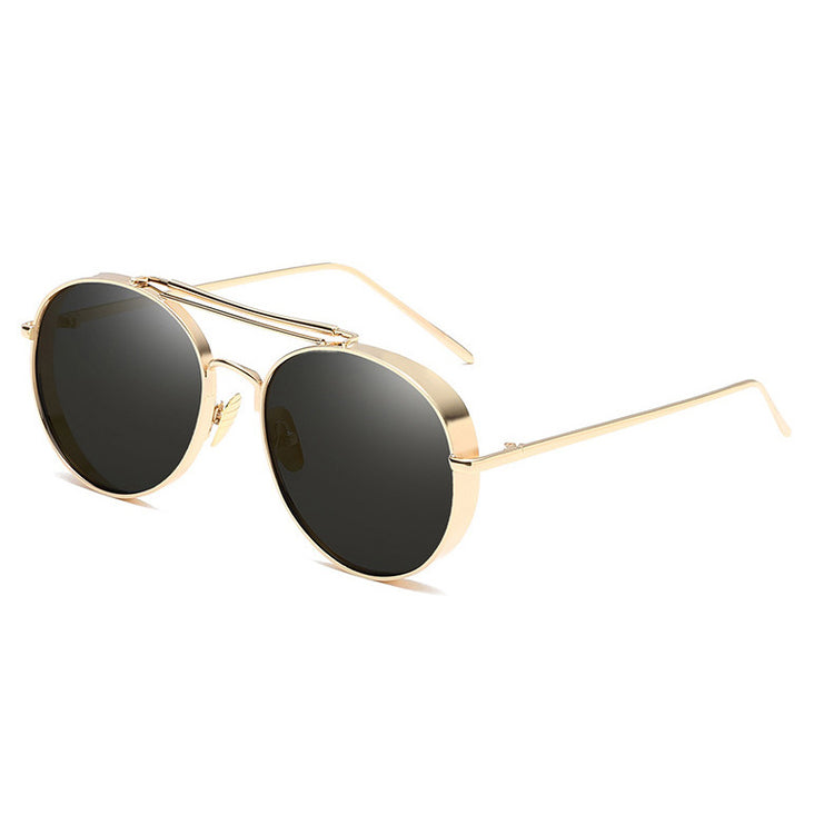 COREY Retro Round Double Bridge Metal Frame Sunglasses