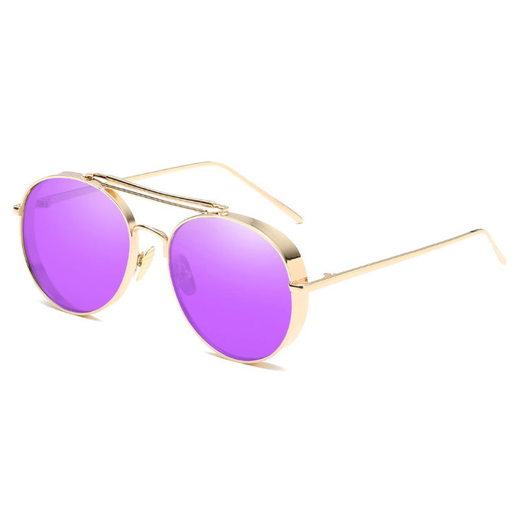 COREY Retro Round Double Bridge Metal Frame Sunglasses