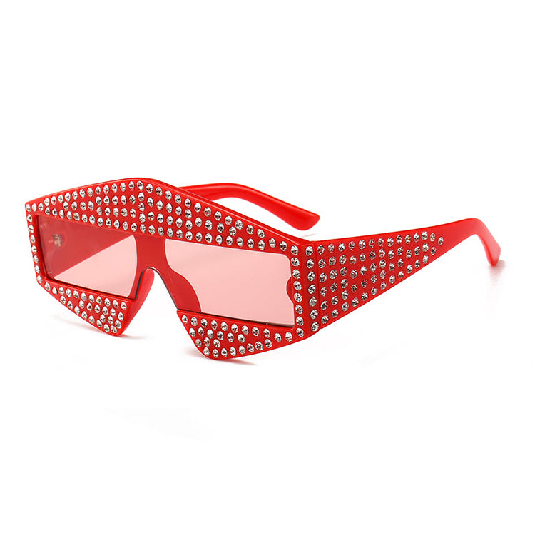 BREE WOMEN'S GRADIENT RECTANGULAR OVERSIZED RHINESTONE SUNGLASSES
