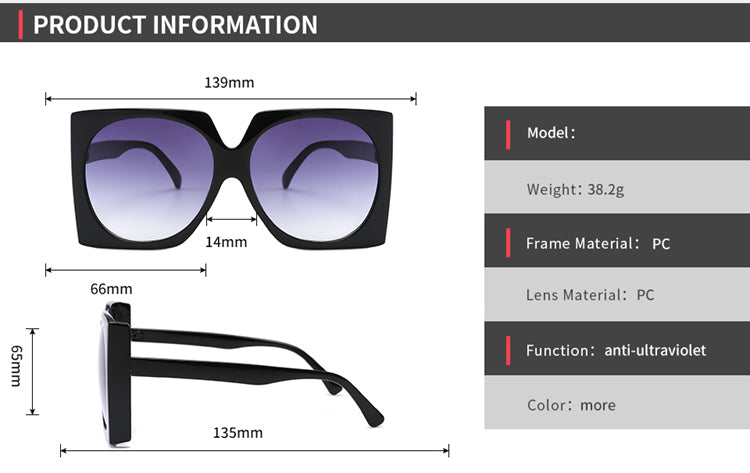 BRENDA WOMEN'S UV 400 OVERSIZED GRADIENT SQUARE FRAME SUNGLASSES
