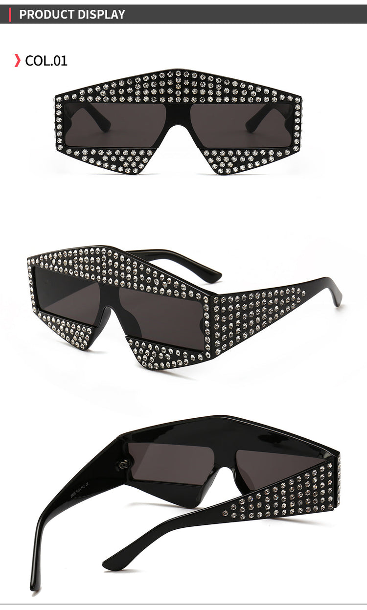 BREE WOMEN'S GRADIENT RECTANGULAR OVERSIZED RHINESTONE SUNGLASSES