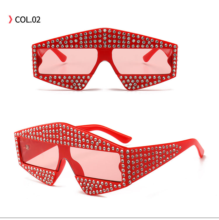 BREE WOMEN'S GRADIENT RECTANGULAR OVERSIZED RHINESTONE SUNGLASSES