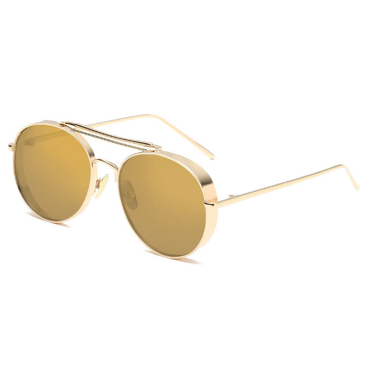 COREY Retro Round Double Bridge Metal Frame Sunglasses