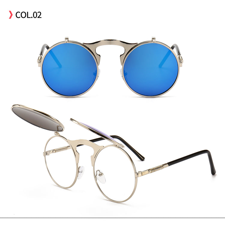 TOMMIE UNISEX VINTAGE UV STEAM PUNK ROUND FLIP GLASSES