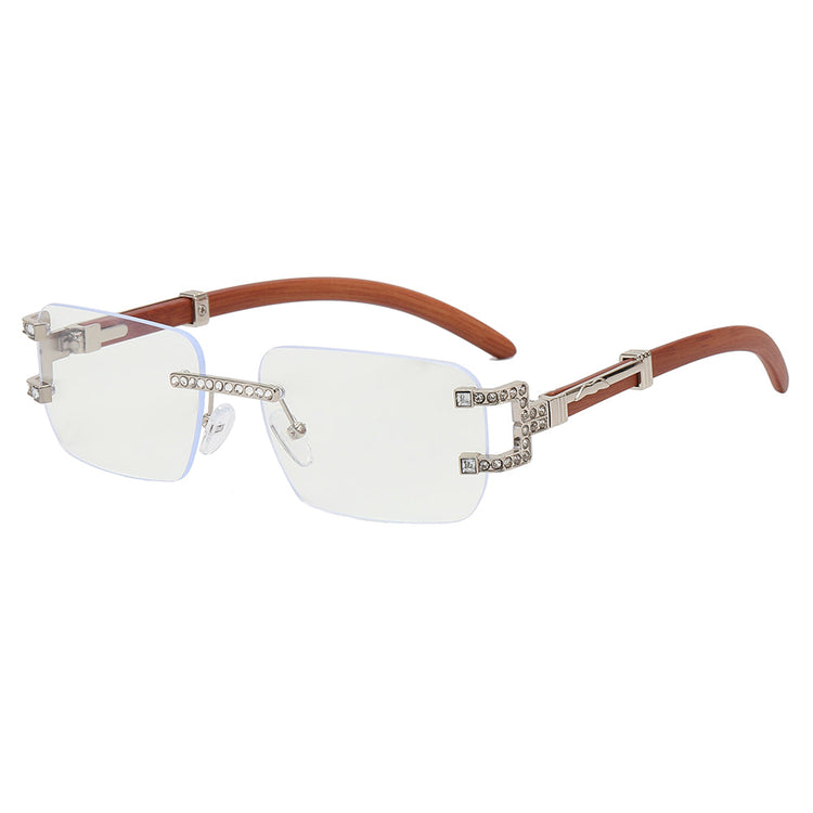 DEVAN UNISEX SMALL RIMLESS RECTANGLE UV400 RHINESTONE DETAIL SUNGLASSES