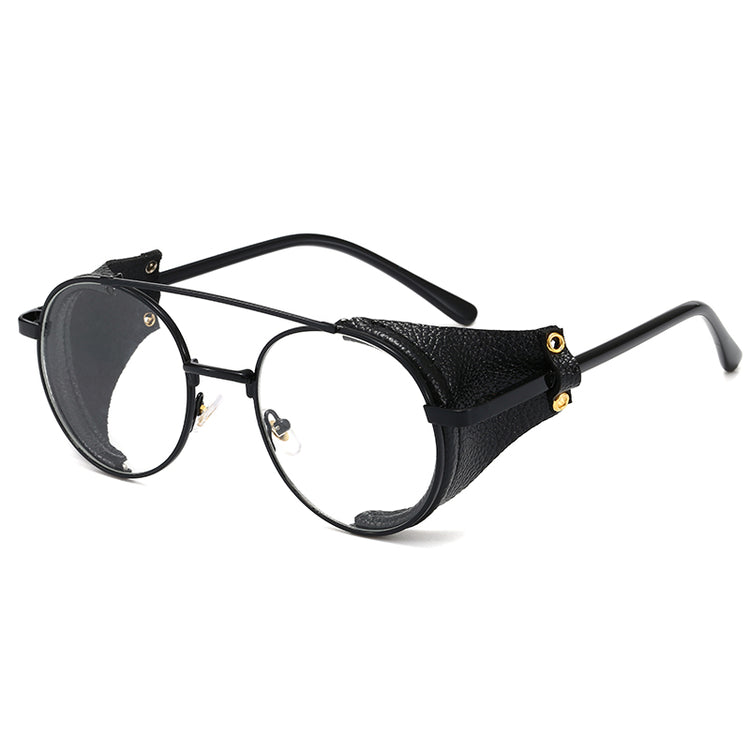 ALEX UNISEX RETRO ROUND GOGGLE STYLE UV 400 LEATHER FRAME SHADES